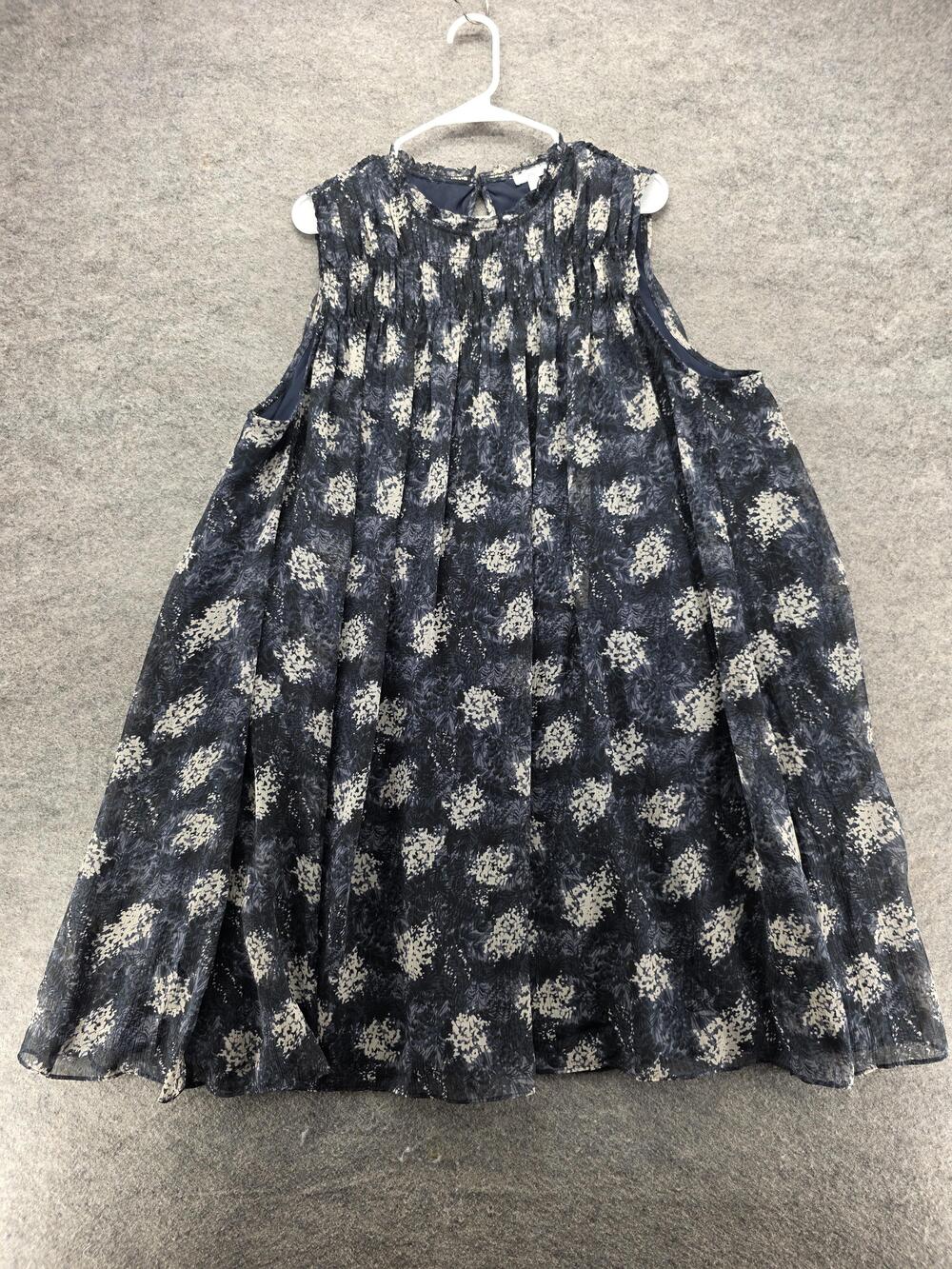 Joie Dress Womens 2XL Navy Blue White Floral Sleeveless Pleated Flowy Tank Boho
